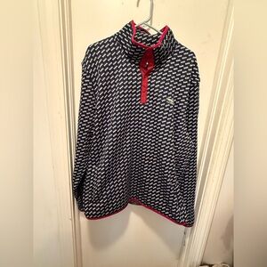 L.L. Bean Red and Navy Nautical Navy Birdseye Pullover